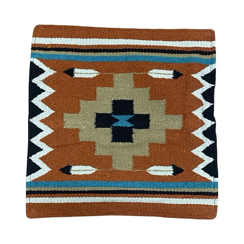 Pair of El Paso Saddle Blanket Co. 18” Wool Southwestern Aztec Pillow Covers (2)
